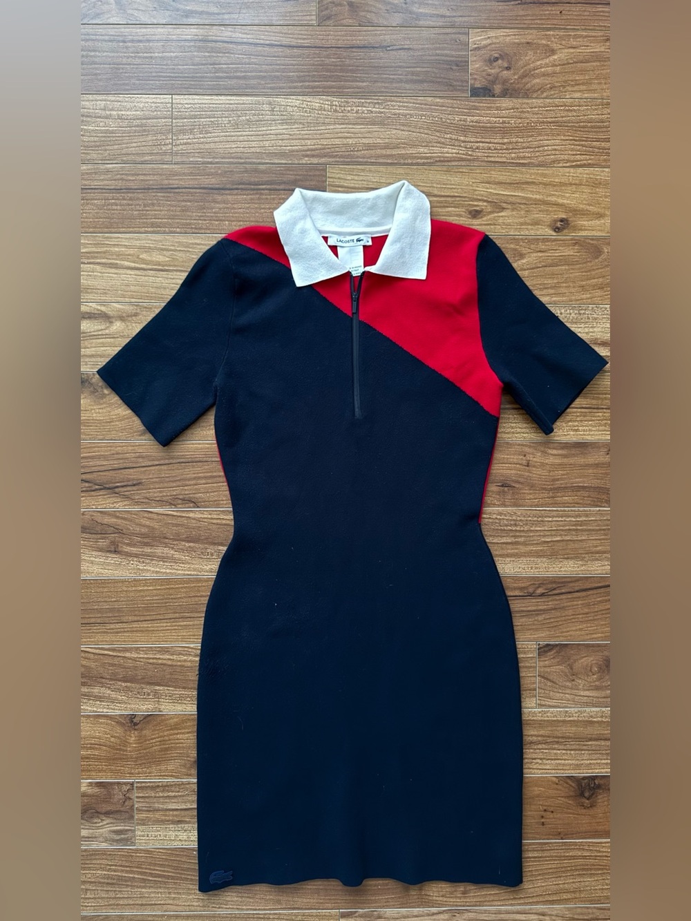 Lacoste Made in Italy Color-Block Zip-Front Knit Dress – Size 38